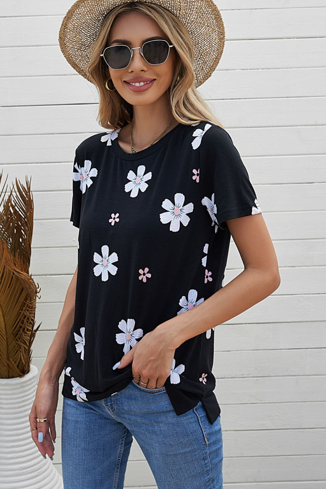 Floral T-shirt Womens Leopard Pattern Tee Tops