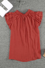 Ladies Tiered Ruffled Drawstring V Neck Blouse Top