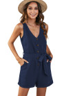 Women's V Neck Jumpsuits Sleeveless Romper Button Short Jumpsuit