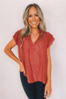 Ladies Tiered Ruffled Drawstring V Neck Blouse Top