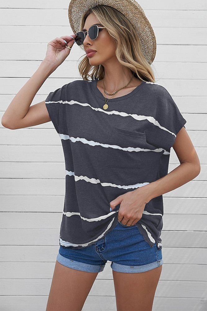 Womens Ombre Tie-dye Cap Sleeve T-Shirt with Pocket