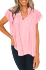 Ladies Tiered Ruffled Drawstring V Neck Blouse Top
