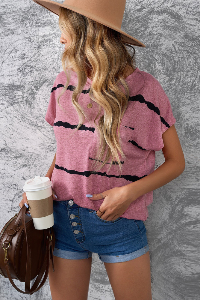 Womens Ombre Tie-dye Cap Sleeve T-Shirt with Pocket