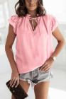 Ladies Tiered Ruffled Drawstring V Neck Blouse Top