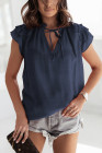 Ladies Tiered Ruffled Drawstring V Neck Blouse Top