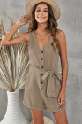 Women's V Neck Jumpsuits Sleeveless Romper Button Short Jumpsuit