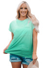 Womens Ombre Tie-dye Cap Sleeve T-Shirt with Pocket