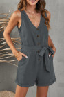 Women's V Neck Jumpsuits Sleeveless Romper Button Short Jumpsuit