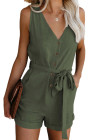 Women's V Neck Jumpsuits Sleeveless Romper Button Short Jumpsuit