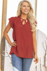 Ladies Tiered Ruffled Drawstring V Neck Blouse Top