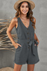 Women's V Neck Jumpsuits Sleeveless Romper Button Short Jumpsuit