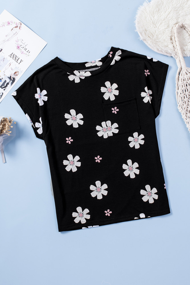 Womens Ombre Tie-dye Cap Sleeve T-Shirt with Pocket