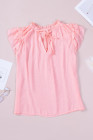 Ladies Tiered Ruffled Drawstring V Neck Blouse Top