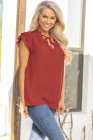 Ladies Tiered Ruffled Drawstring V Neck Blouse Top