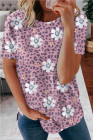 Floral T-shirt Womens Leopard Pattern Tee Tops