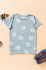 Floral T-shirt Womens Leopard Pattern Tee Tops