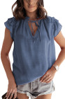 Ladies Tiered Ruffled Drawstring V Neck Blouse Top