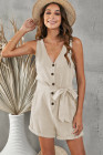 Women's V Neck Jumpsuits Sleeveless Romper Button Short Jumpsuit