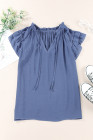 Ladies Tiered Ruffled Drawstring V Neck Blouse Top