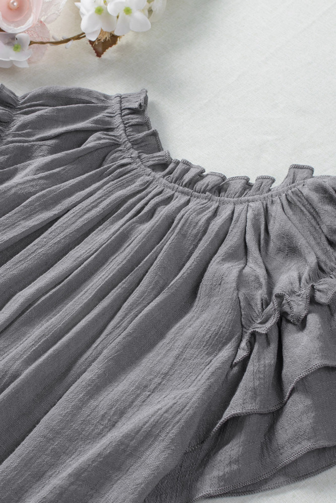 Ladies Tiered Ruffled Drawstring V Neck Blouse Top