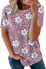Floral T-shirt Womens Leopard Pattern Tee Tops