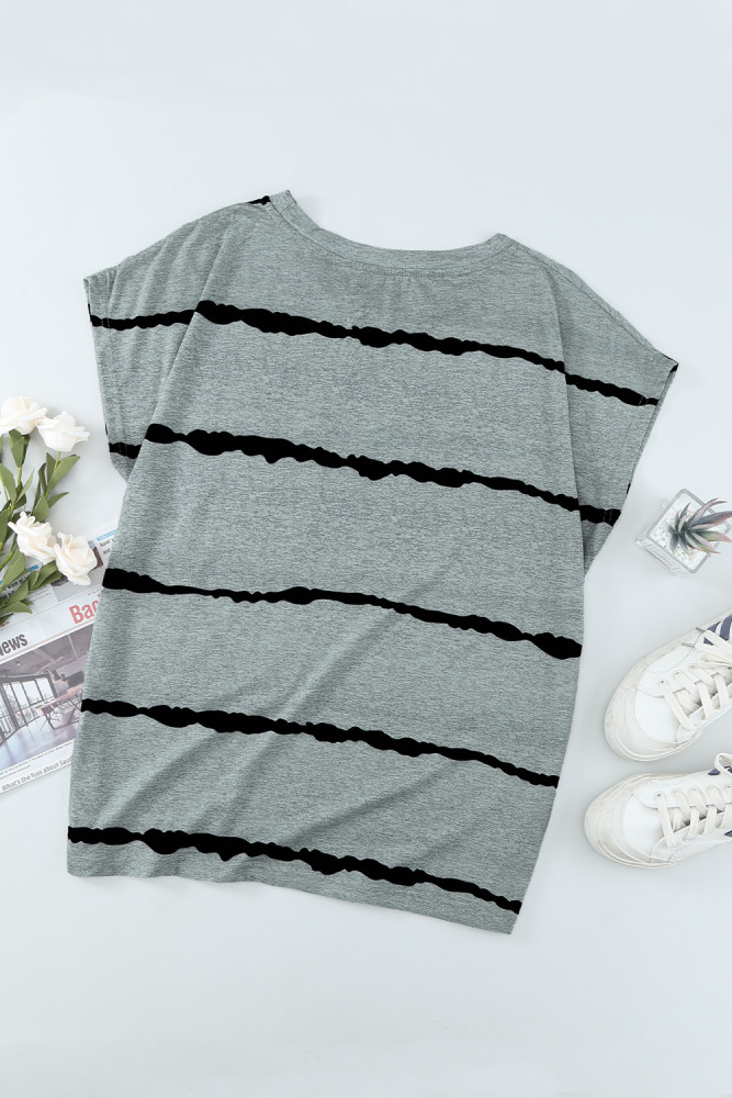 Womens Ombre Tie-dye Cap Sleeve T-Shirt with Pocket