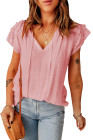 Ladies Tiered Ruffled Drawstring V Neck Blouse Top