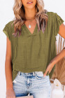 Ladies Tiered Ruffled Drawstring V Neck Blouse Top