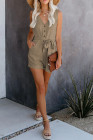 Women's V Neck Jumpsuits Sleeveless Romper Button Short Jumpsuit