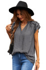 Ladies Tiered Ruffled Drawstring V Neck Blouse Top