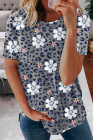 Floral T-shirt Womens Leopard Pattern Tee Tops