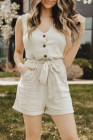 Women's V Neck Jumpsuits Sleeveless Romper Button Short Jumpsuit