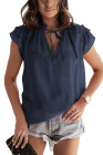 Ladies Tiered Ruffled Drawstring V Neck Blouse Top