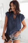 Ladies Tiered Ruffled Drawstring V Neck Blouse Top