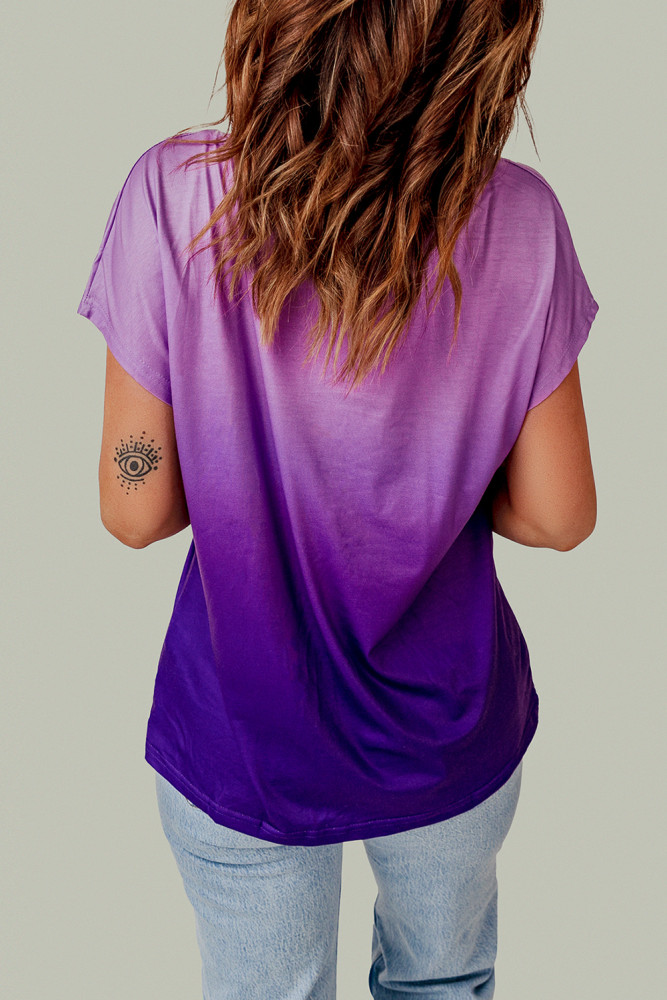 Womens Ombre Tie-dye Cap Sleeve T-Shirt with Pocket