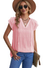 Ladies Tiered Ruffled Drawstring V Neck Blouse Top