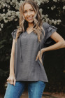 Ladies Tiered Ruffled Drawstring V Neck Blouse Top