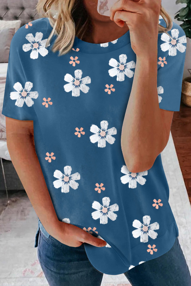 Floral T-shirt Womens Leopard Pattern Tee Tops