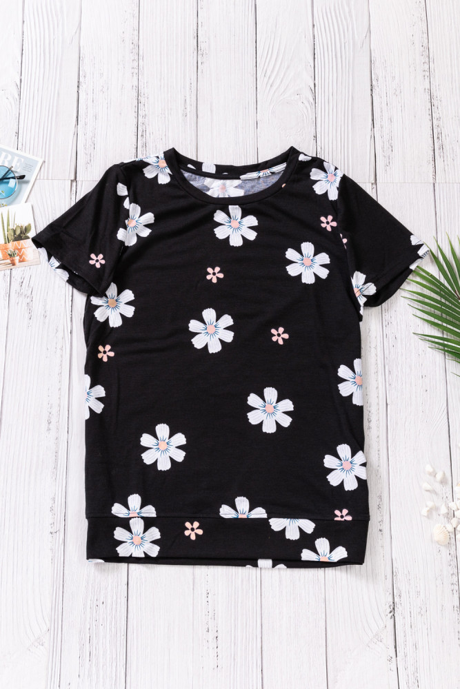 Floral T-shirt Womens Leopard Pattern Tee Tops