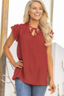 Ladies Tiered Ruffled Drawstring V Neck Blouse Top