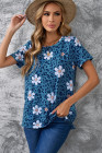 Floral T-shirt Womens Leopard Pattern Tee Tops