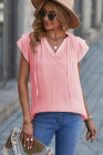 Ladies Tiered Ruffled Drawstring V Neck Blouse Top