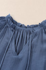 Ladies Tiered Ruffled Drawstring V Neck Blouse Top