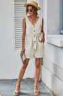 Women's V Neck Jumpsuits Sleeveless Romper Button Short Jumpsuit