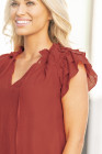 Ladies Tiered Ruffled Drawstring V Neck Blouse Top