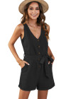 Women's V Neck Jumpsuits Sleeveless Romper Button Short Jumpsuit