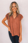 Ladies Tiered Ruffled Drawstring V Neck Blouse Top