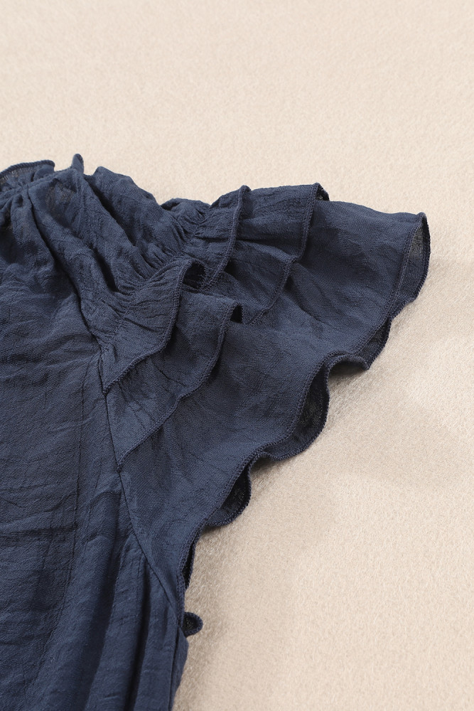 Ladies Tiered Ruffled Drawstring V Neck Blouse Top