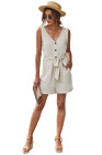 Women's V Neck Jumpsuits Sleeveless Romper Button Short Jumpsuit