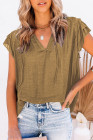 Ladies Tiered Ruffled Drawstring V Neck Blouse Top